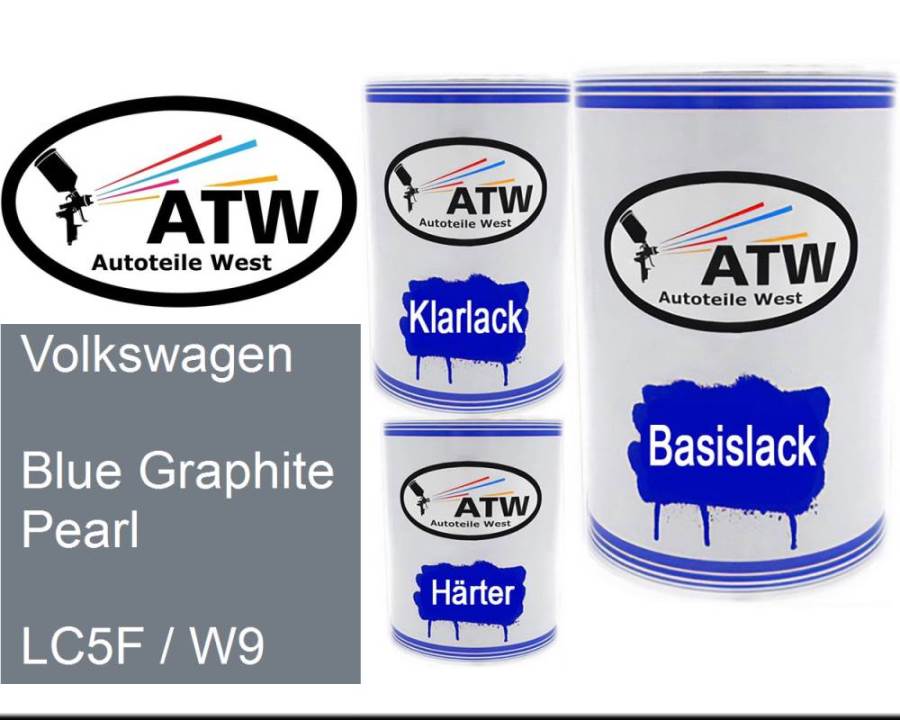 Volkswagen, Blue Graphite Pearl, LC5F / W9: 500ml Lackdose + 500ml Klarlack + 250ml Härter - Set, von ATW Autoteile West.